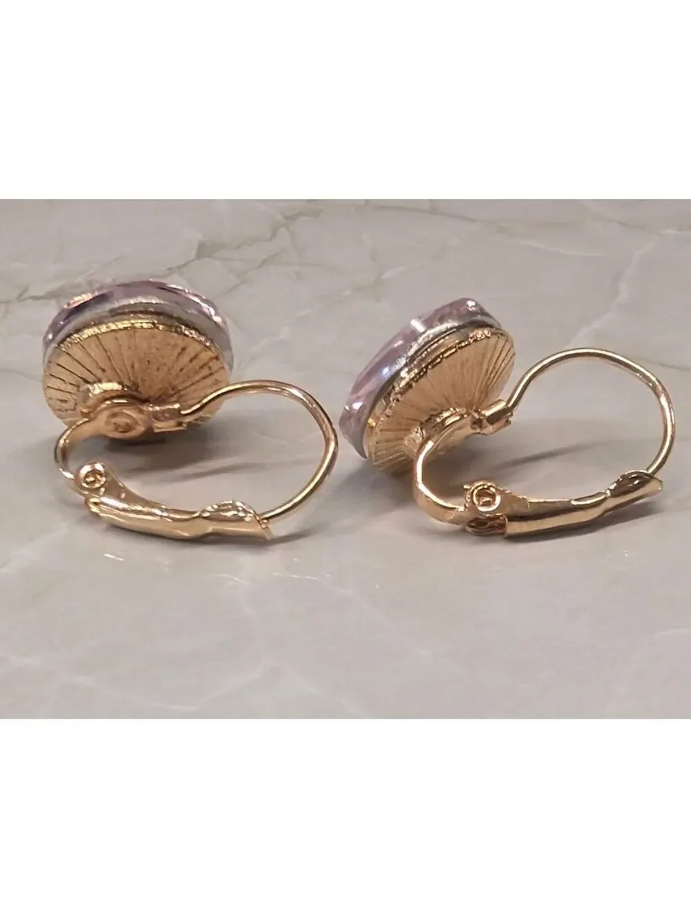 New 14K GP Gold PLated Round Ballerina Pink Faceted Austrian Crystal Earrings